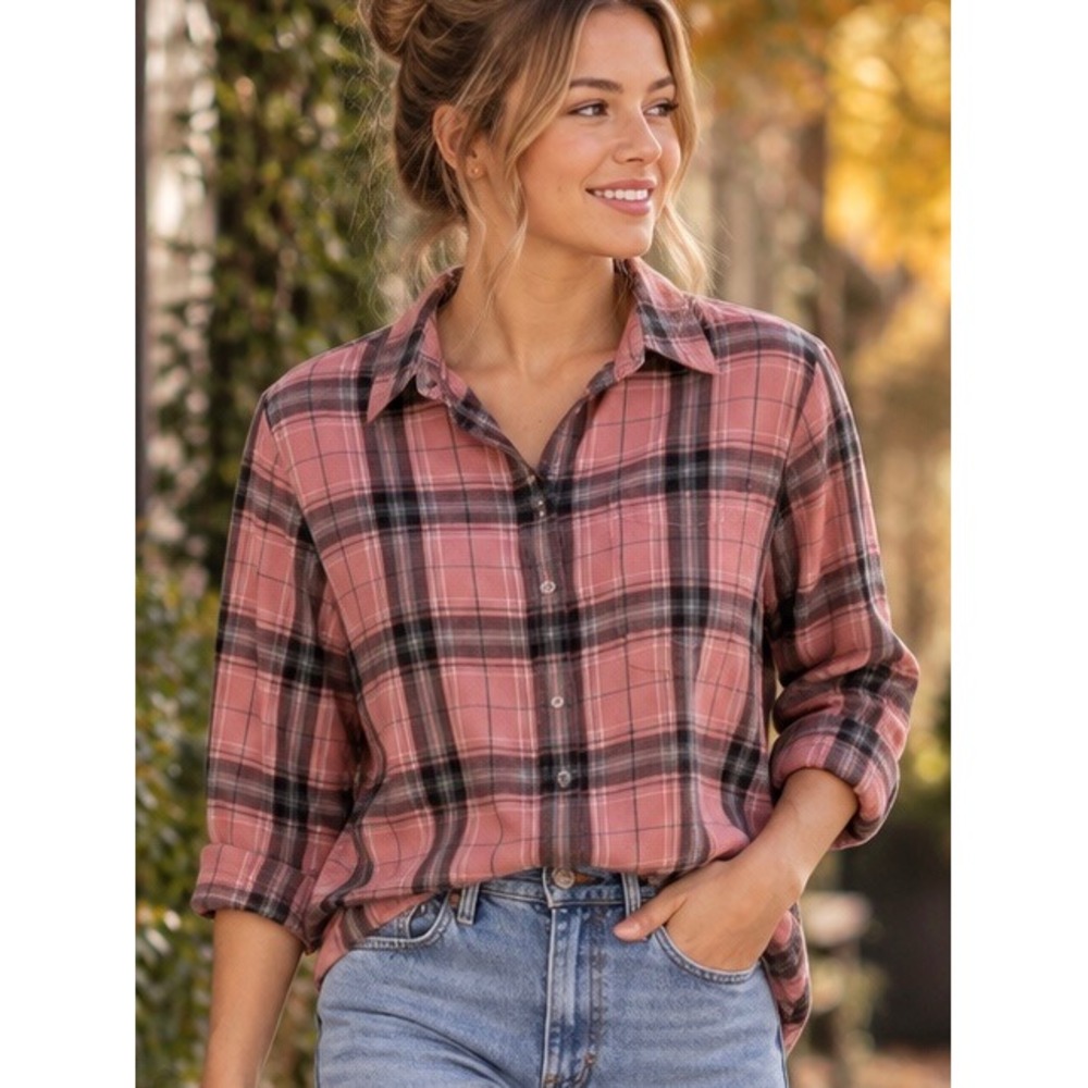 Lauren Jeans Co Pink Plaid Button Down Shirt Size M Ralph Lauren Cotton Top